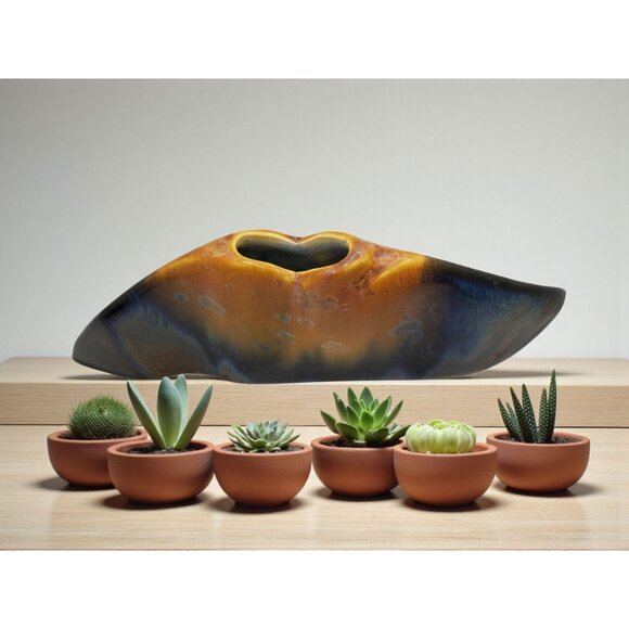 vintage 1960s salt glazed porcelain modernist abstract vase - Picture 2 of 8